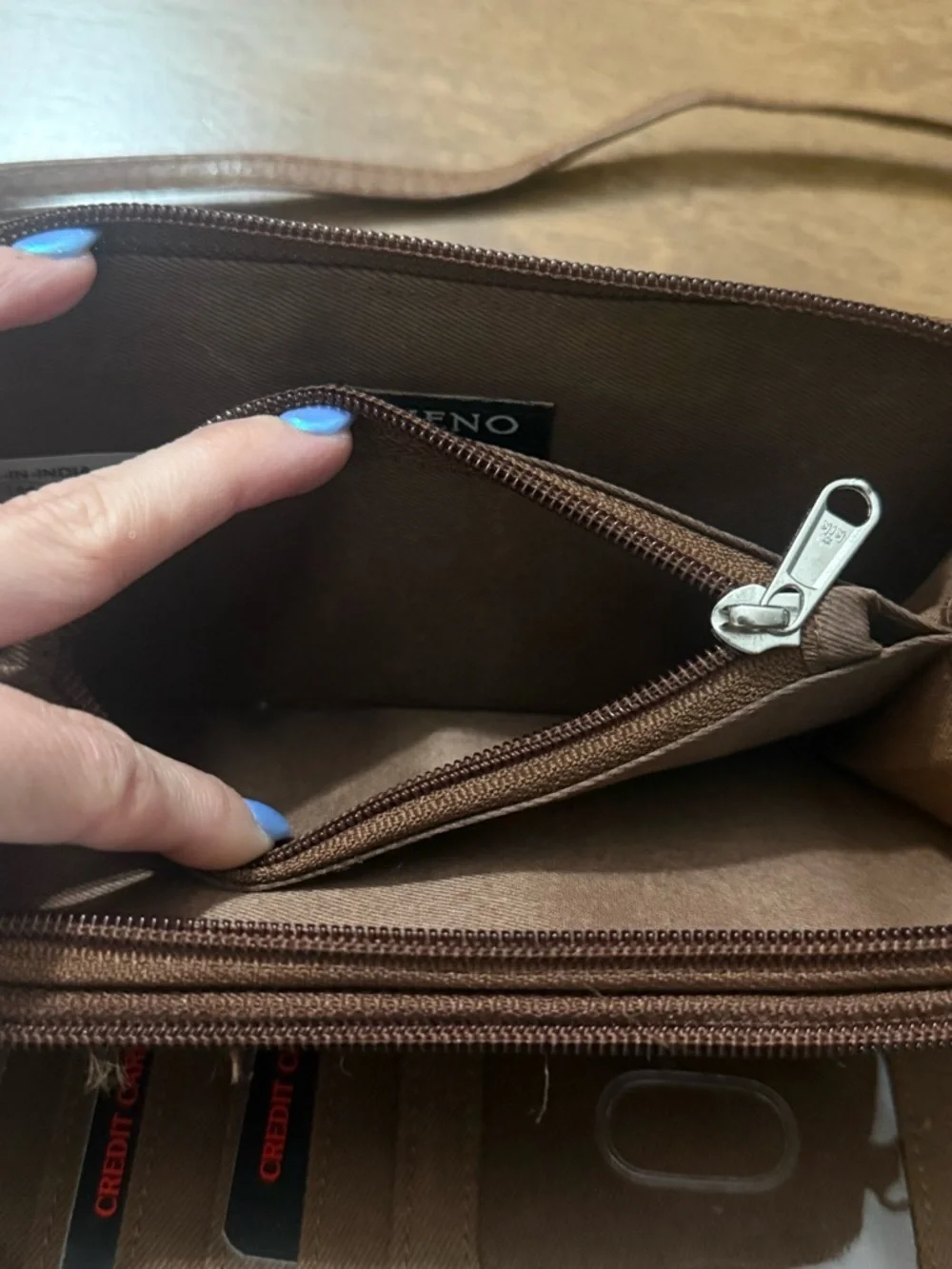 Genuine Leather Brown Crossbody Wallet Purse with Ring Accent